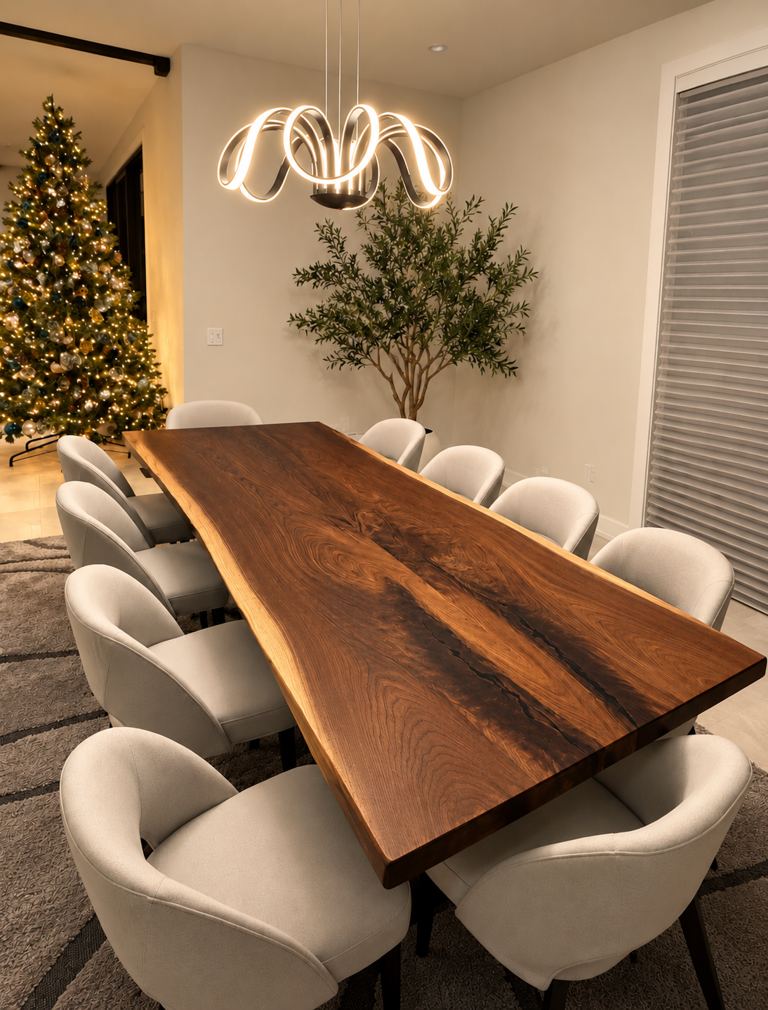 Live Edge Black Walnut Dining Table at Holiday Time