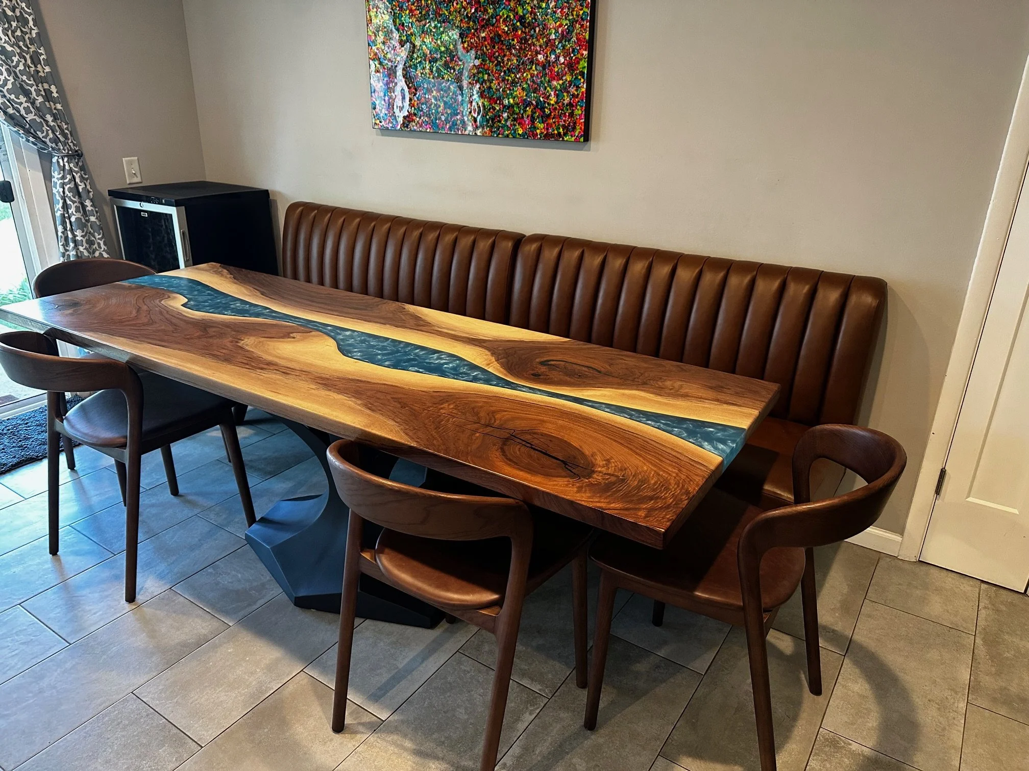 Unique Grain Colors - Black Walnut & Swirly Caribbean Blue Resin Dining Table
