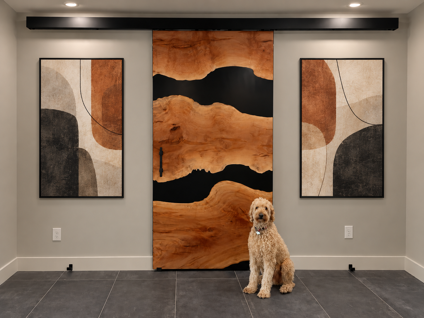 Live Edge Sycamore & Black Resin Sliding Door