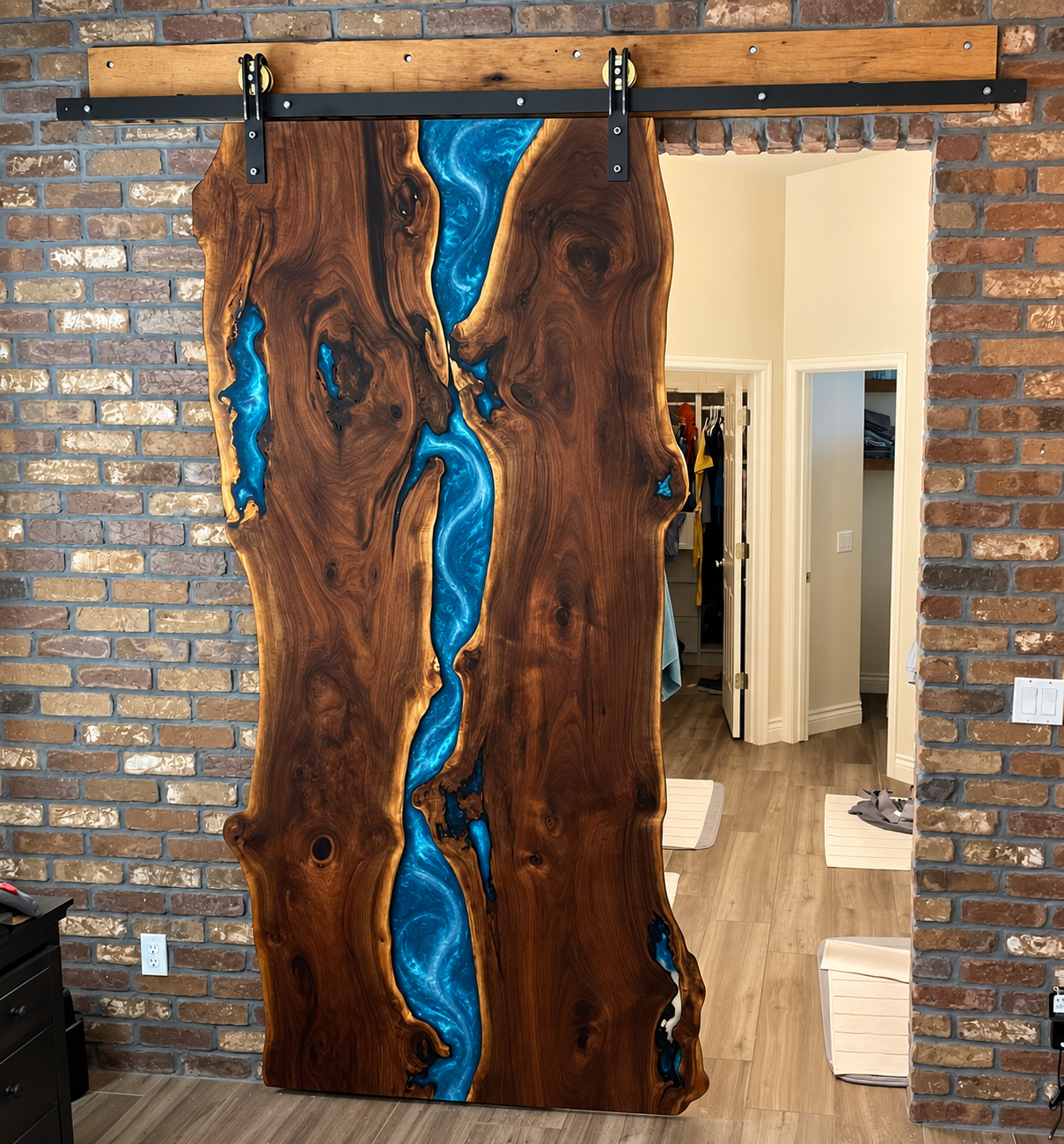 Highly Figured Claro Walnut with Metallic Ocean Blue Resin