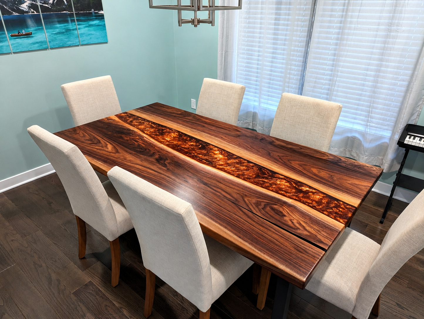 English Elm & Swirly Copper Resin River Table