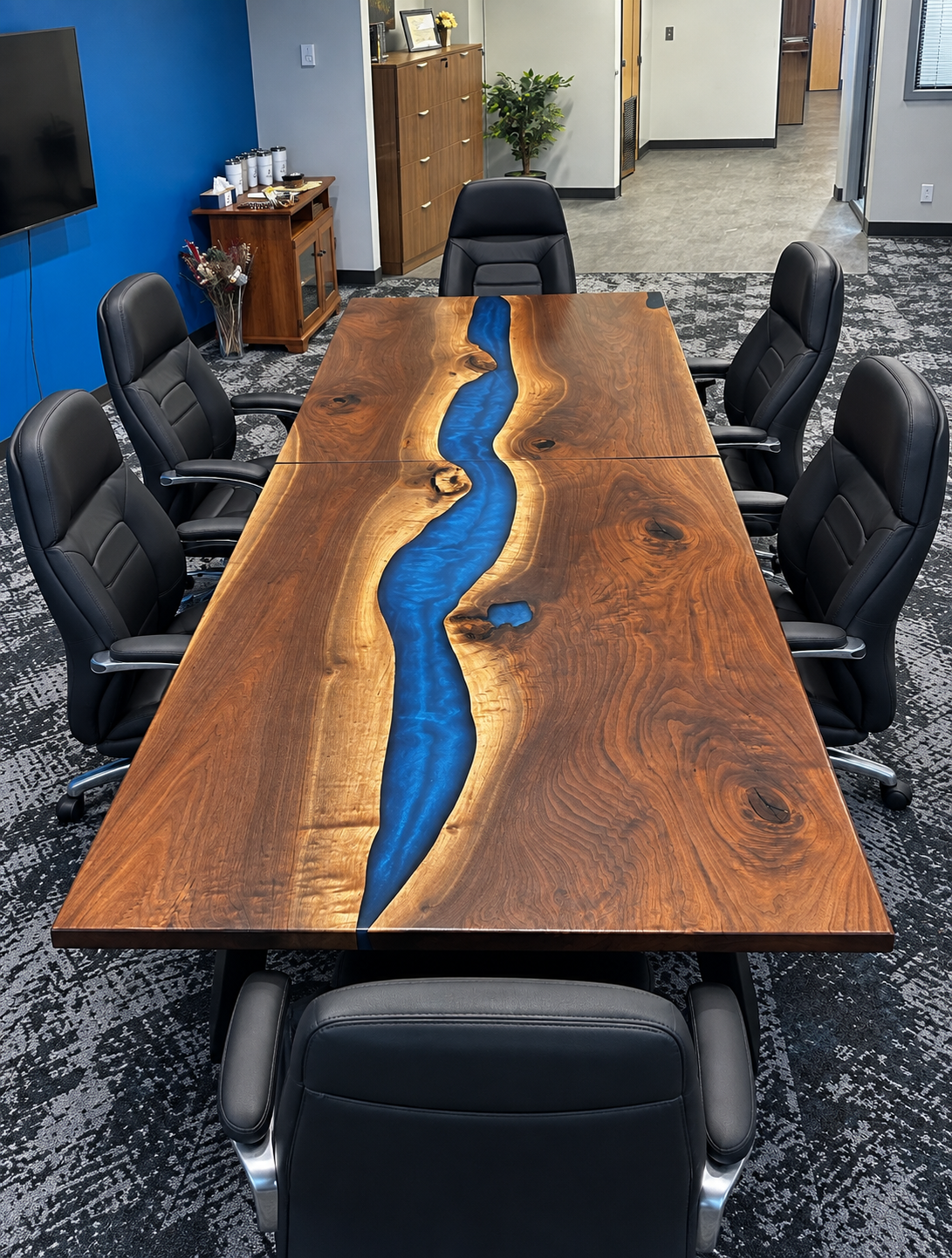 Large Black Walnut & Open Epoxy Conference Table