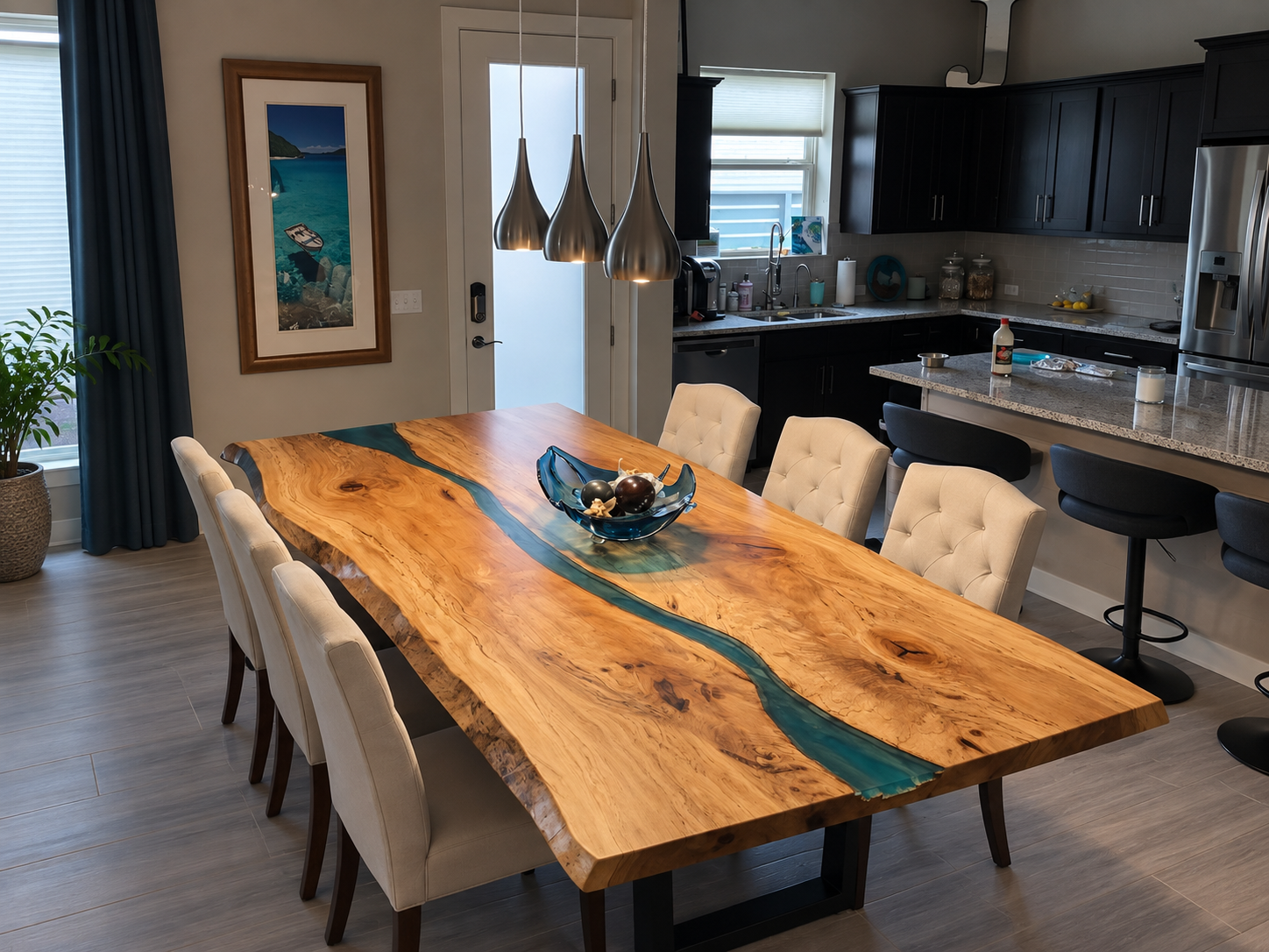 Sycamore & Swirly Green Resin Dining Table
