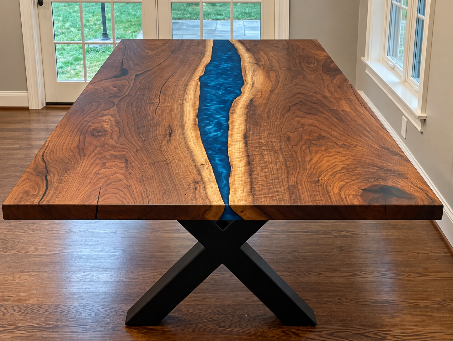 Black Walnut & Ocean Blue Resin River Table