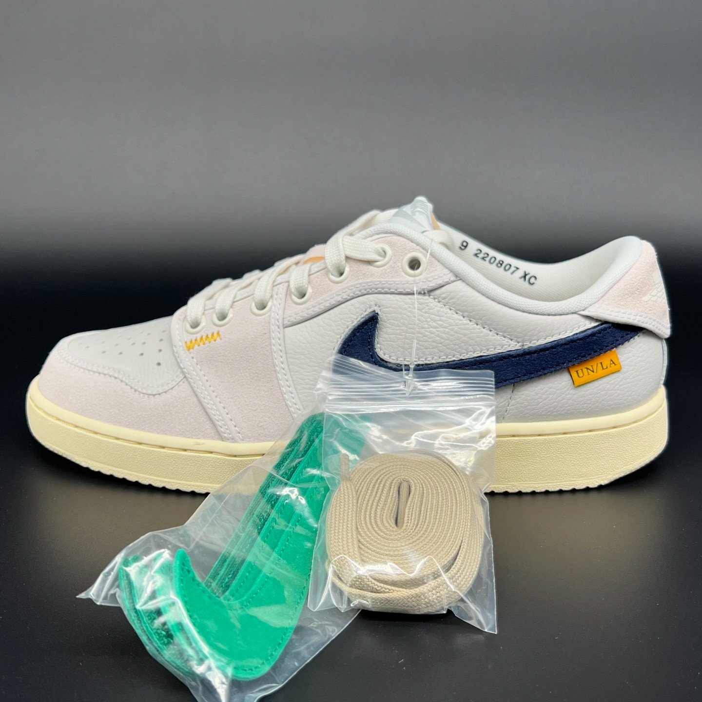 Jordan 1 Low AJKO Union Sail
Sz 9M &amp; 10.5M 
Link in bio to purchase
&bull;
&bull;
Elevate your kicks&rsquo; lifespan with our durable plastic shoe trees. They maintain shape, prevent creases, and ensure a polished appearance. Invest in shoe care 