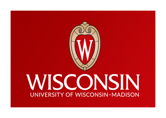 University of Wisconsin-Madison logo on a red background featuring a stylized 'W' inside a crest.