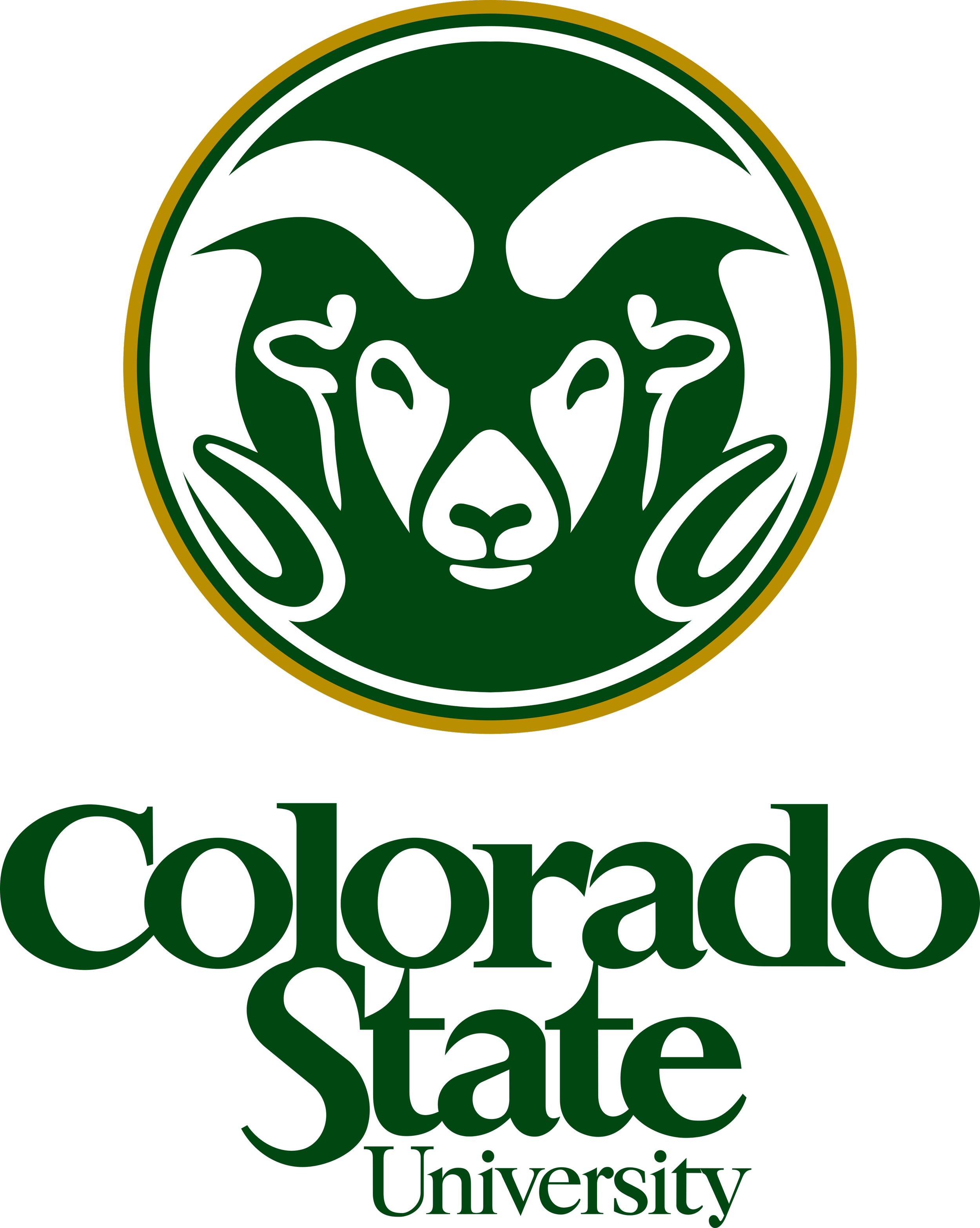 Colorado State University logo featuring a stylized ram's head in a green and white circle.