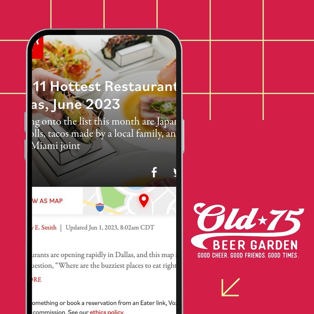SO HAPPY WE COULD TEXAS TWERK IT 🔥

@eaterdallas has ranked #Old75 among the Top 11 Restaurants in Dallas!

We know you agree - but why don't you go ahead and tell us your favorite part about the #Old75Beer Garden

Live music? Good food? Cold Beer?
