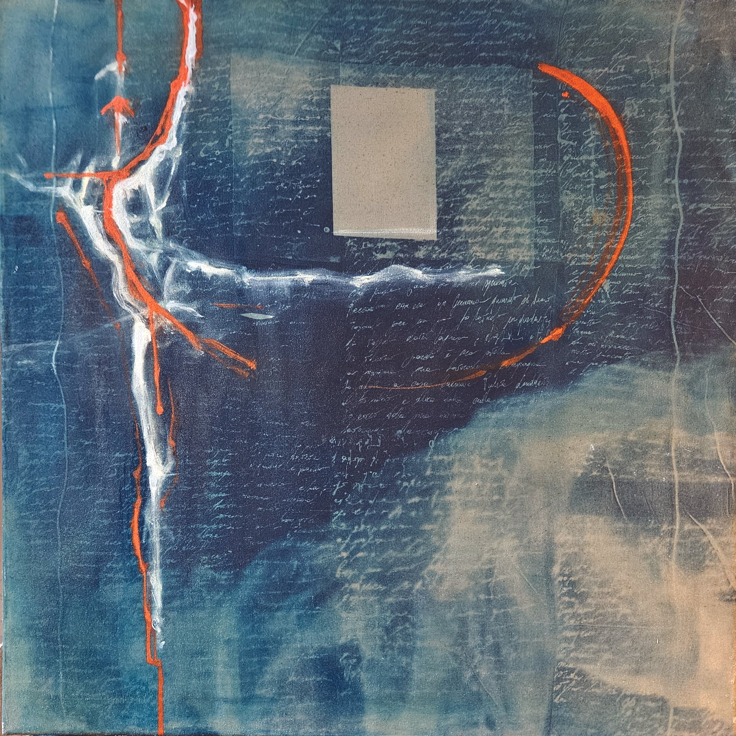 Trace II -  Egg-tempera and Cyanotype on Cotton Canvas - 80x80cm -2025