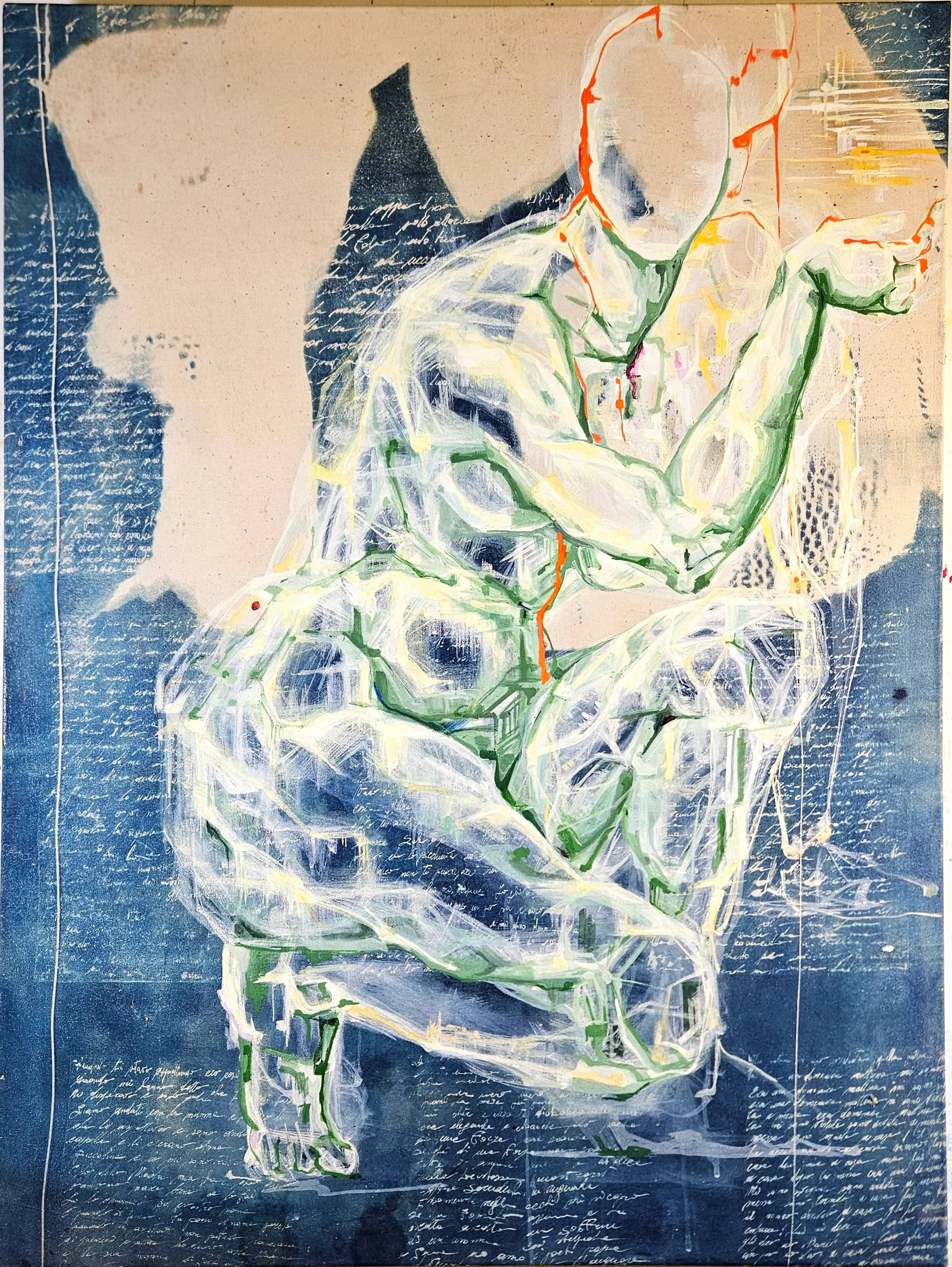 Eterno - Egg tempera on Cyanotype on cotton canvas - 80x100 cm -2026