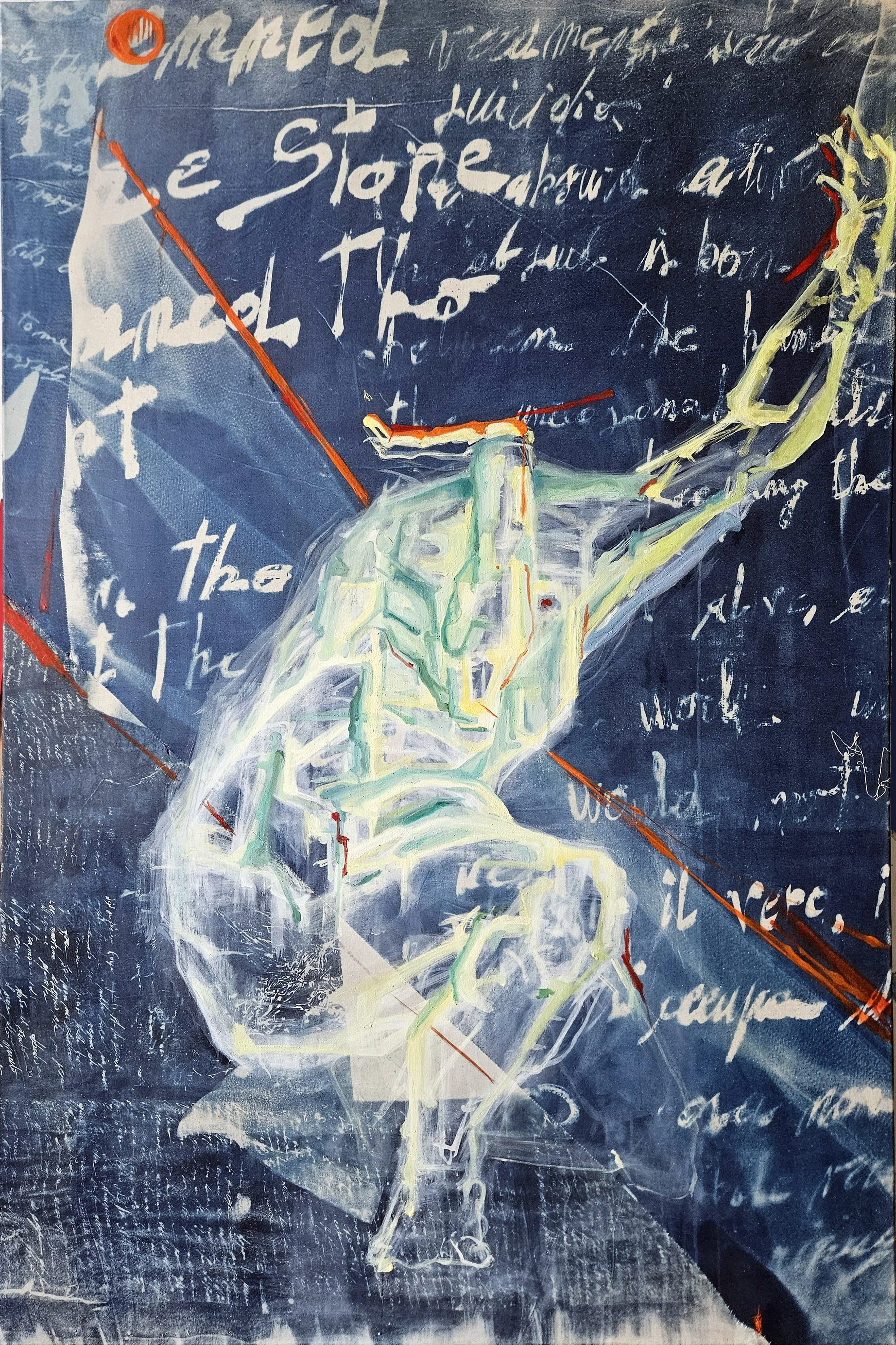 Sisifo - Egg tempera on Cyanotype on cotton canvas - 100x150 cm -2025