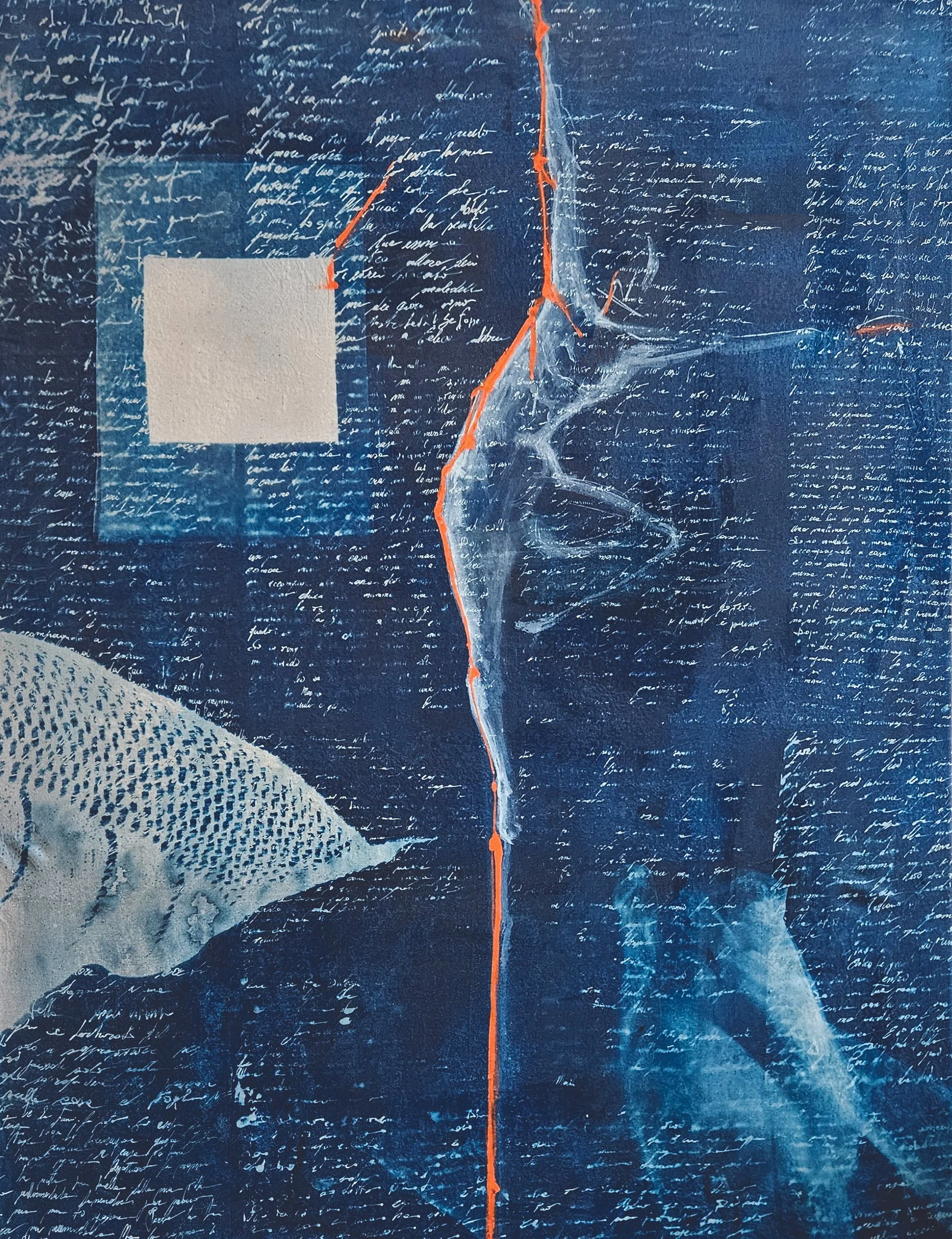 Trace I -  Egg-tempera and Cyanotype on Cotton Canvas - 80x100cm -2025