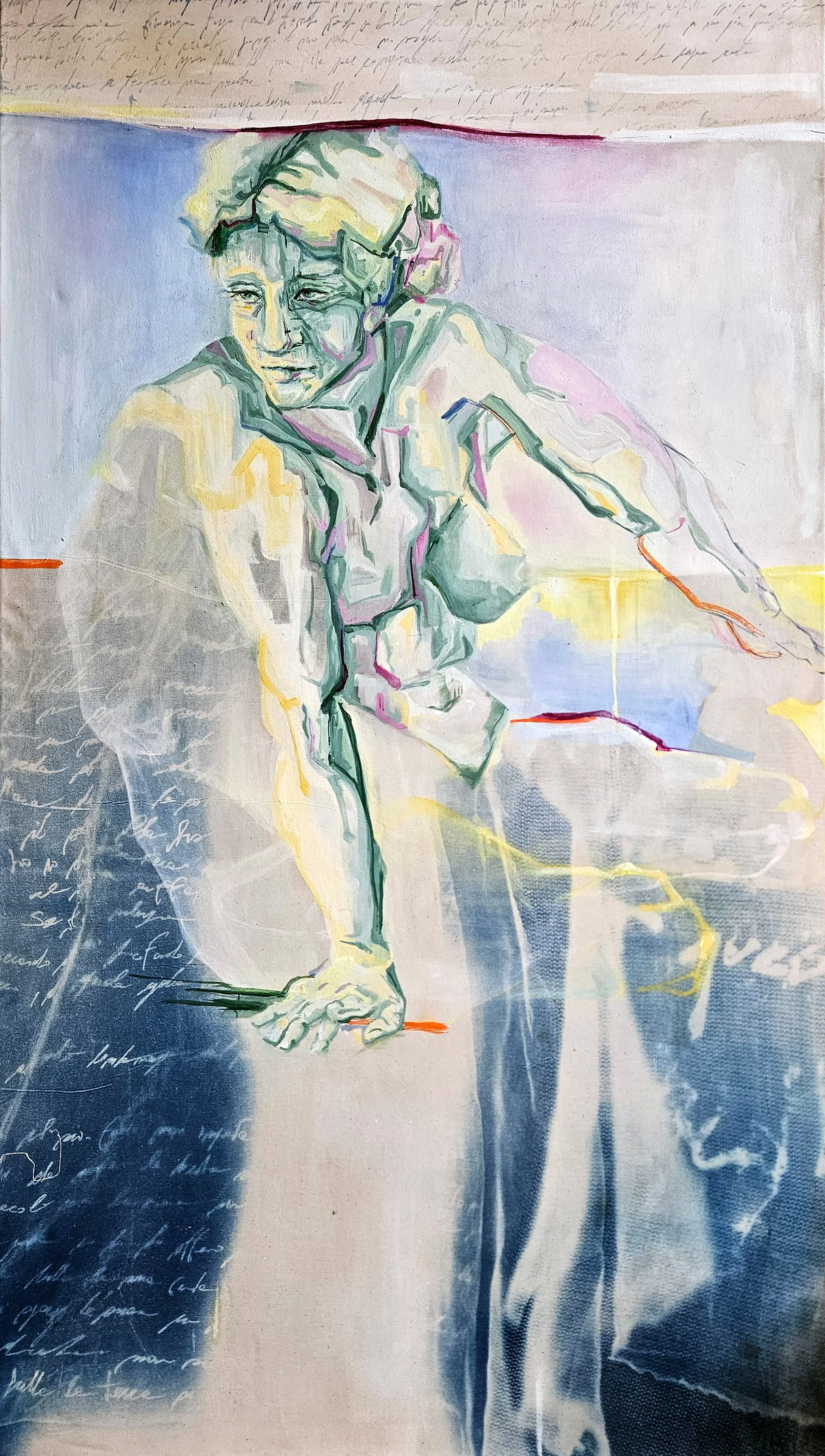 Morning - Egg tempera on Cyanotype on cotton canvas - 100x150 cm -2025