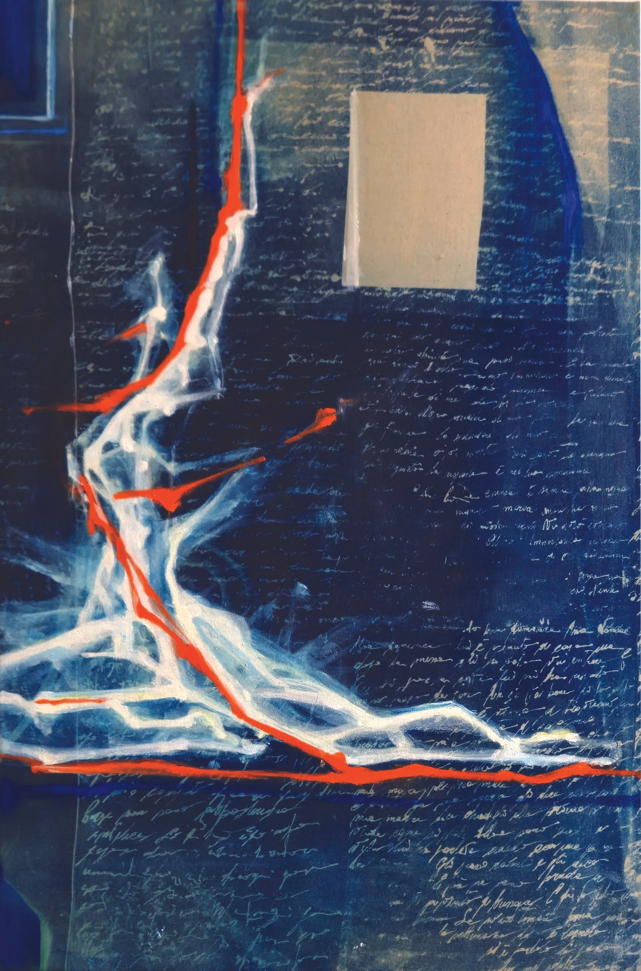 Trace III -  Egg-tempera and Cyanotype on Cotton Canvas - 50x80cm -2025