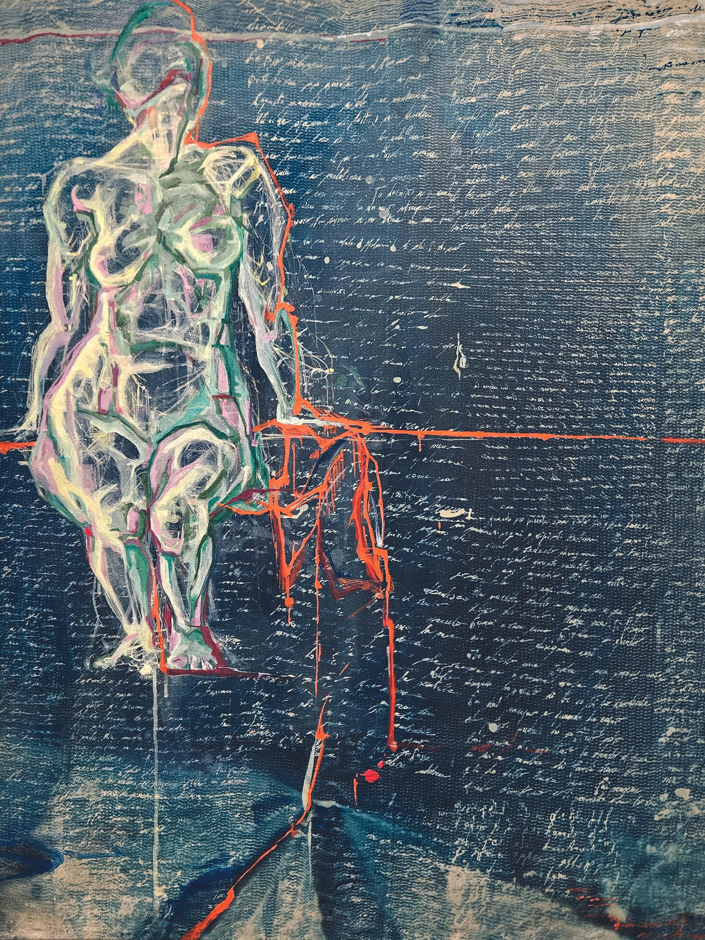 Trace V -  Egg-tempera and Cyanotype on Cotton Canvas - 80x100cm -2025