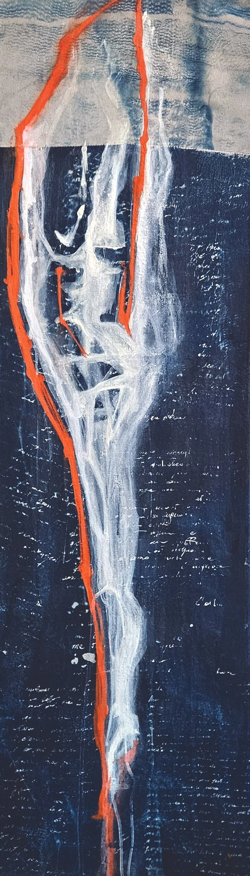 Trace IV -  Egg-tempera and Cyanotype on Cotton Canvas - 30x100cm -2025