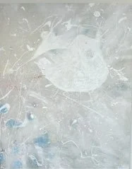 SOLD-"White on White Synapses" 2022. Acrylic, enamel, indigenous soil & organic debris soaked in water and bleached in the sun. 52 x 44"" (Private collection of Dr. Rebecca Cohen, Sarasota, FL)