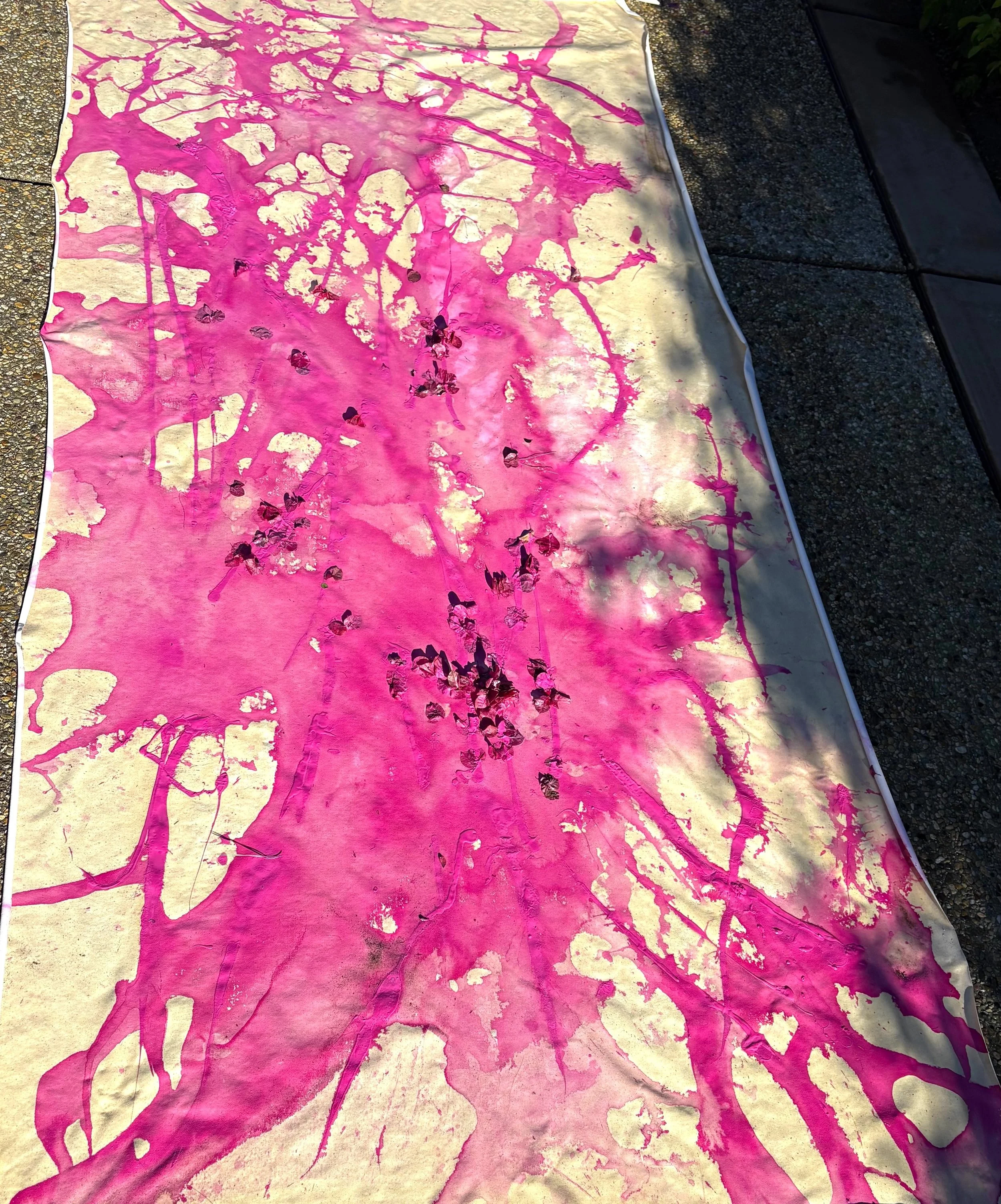 "Bougainvillea Blooming" Earth Art in progress in Palm Desert. App 5 x 12'