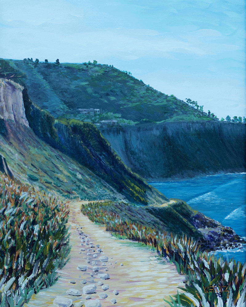 Greg Wertz Art - "Cove Trail" - Palos Verdes Coastal Hiking Path - Framed Canvas Wall Art - California Landscape Painting