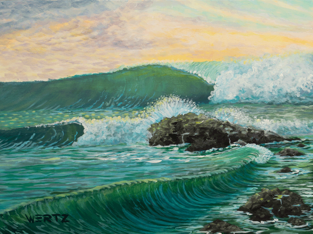 Greg Wertz Art - "Behind The Rock" - Palos Verdes Surf Perspective - Framed Canvas Wall Art - Dramatic Coastal Scene