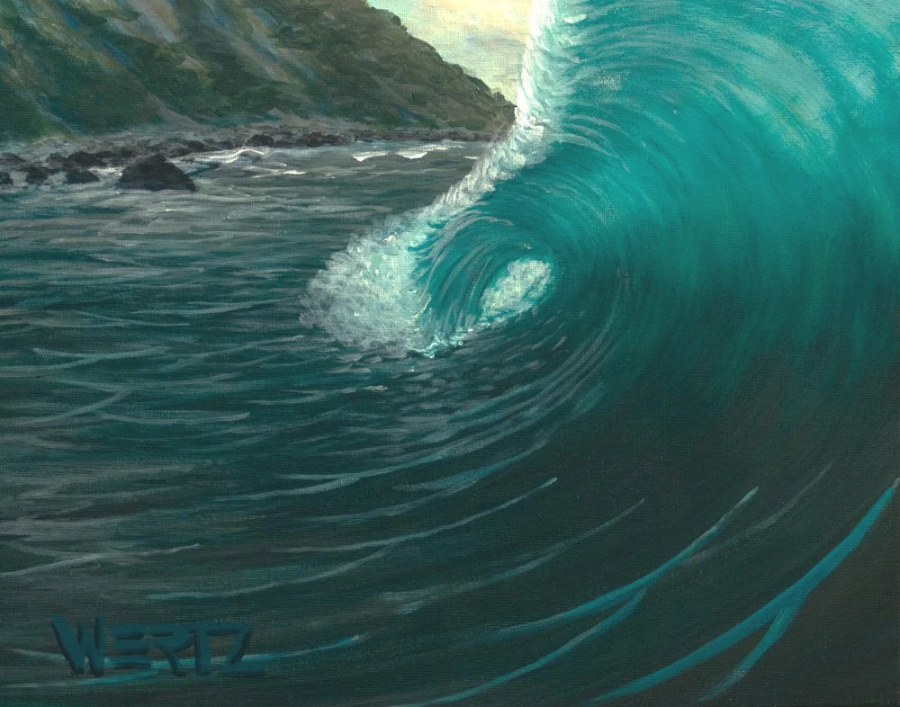 Greg Wertz Art - "Blue Room" - Inside the Wave Surf Art - Framed Canvas Wall Art - Vibrant Ocean Blue Seascape