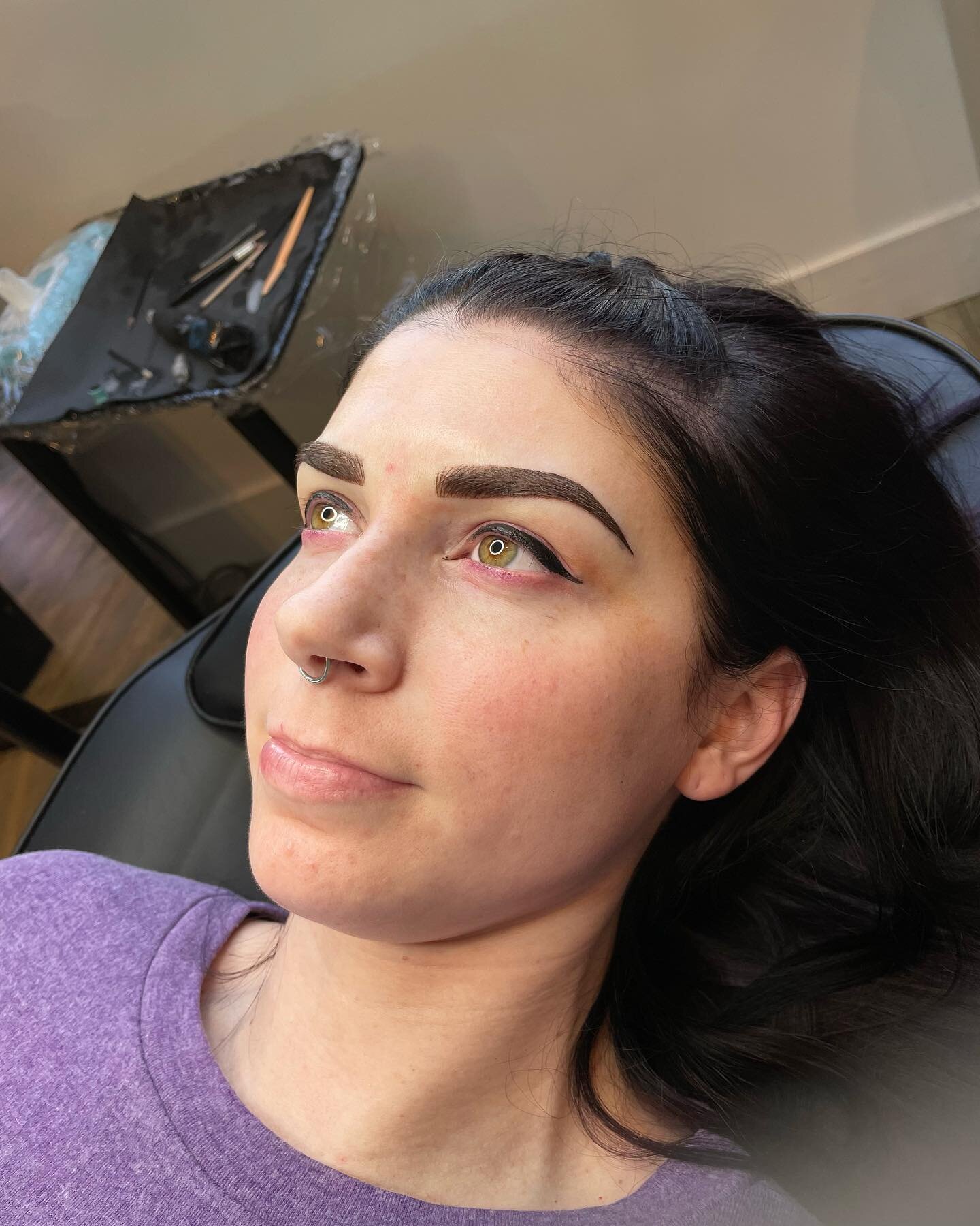 This client had some previous work done that she was looking to cover up as well as a medical condition that causes some hair loss. We had a consultation as I do with all my clients and decided that a combo brow was the way to go! As with any previou