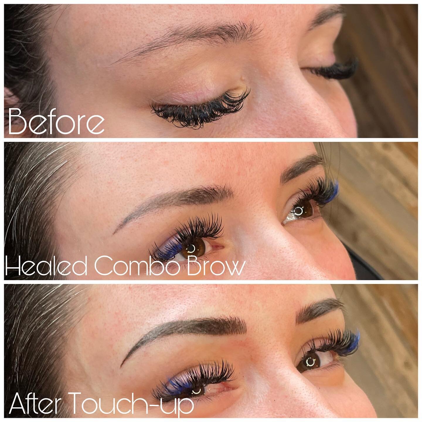 Touched up this lovely client&rsquo;s brows. She wanted a more bold, makeup type of look and combo brows are the perfect fit for that. She had great retention when she came in for her touch up. Touch ups are scheduled approximately 4-6 weeks out from