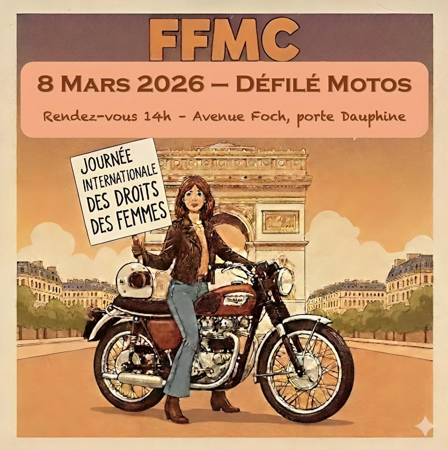&Agrave; vos b&eacute;canes Mesdames ! 🏍️✨

 A l'occasion du 8 Mars, Journ&eacute;e Internationale des Droits des Femmes, la FFMC vous donne rendez-vous pour un d&eacute;fil&eacute; exceptionnel dans les rues de Paris avec les motardes &agrave; l'ho