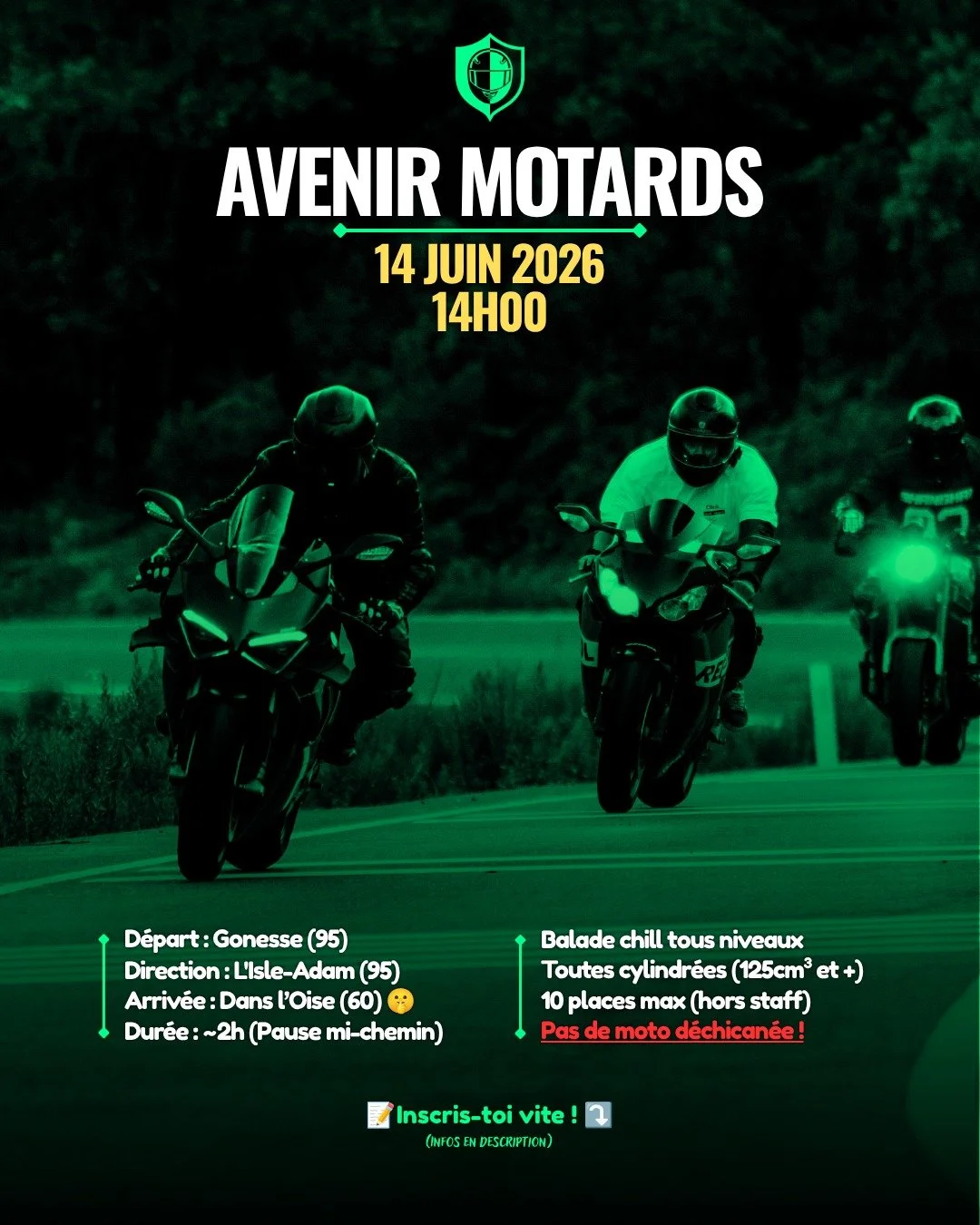 Nouvelle balade Avenir Motards ! Direction le Nord de l&rsquo;Ile de France ! Viens rouler avec nous, tout le monde est le ou la bienvenu(e) !

Avenir Motards, c'est le serveur national Discord lanc&eacute; par la FFMC o&ugrave; tous les motards et m