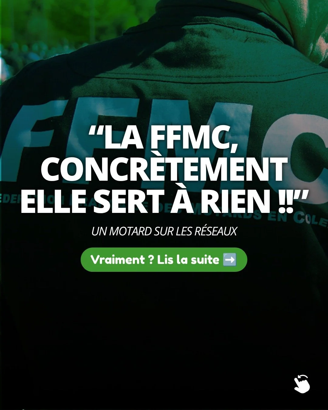 "La FFMC, concr&egrave;tement elle sert &agrave; rien." dis un motard lambda sur les r&eacute;seaux sociaux.

Alors concr&egrave;tement, elle sert &agrave; quoi la FFMC ?
- La FFMC repr&eacute;sente tous les 2 et 3 roues motoris&eacute;s af