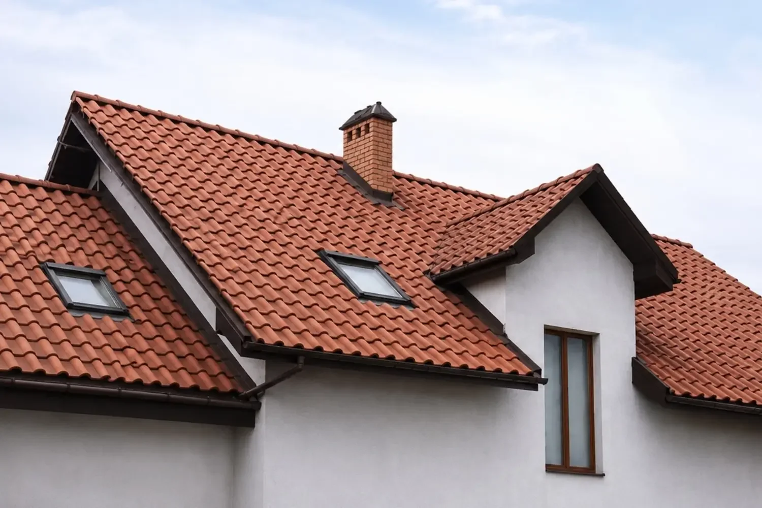 Large residential home with a complex, multi-pitched red clay tile roof.