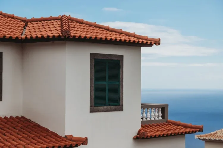 Terracotta clay tile roof on a Carpinteria beach house with ocean views.