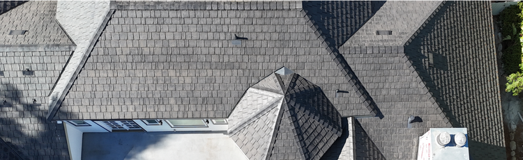 Drone view of the finished Brava composite slate roof on a Santa Barbara home