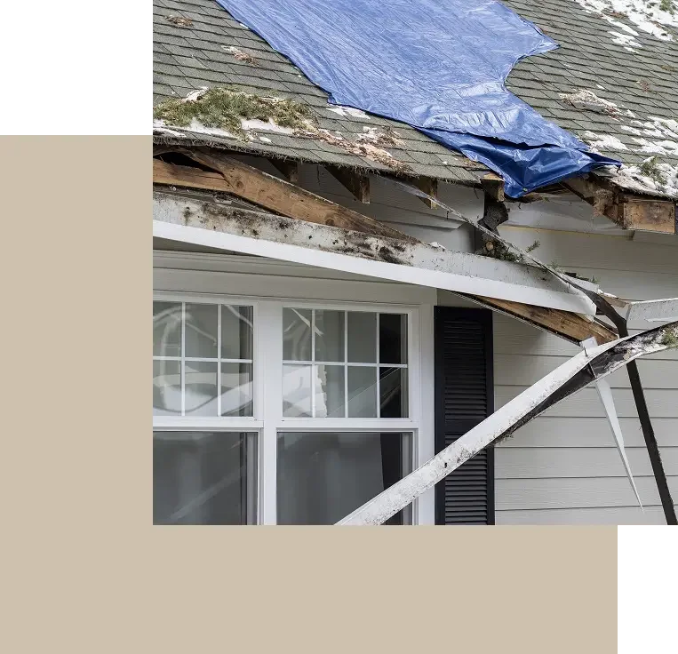 Tarp covering roof leak damage during residential roof repair