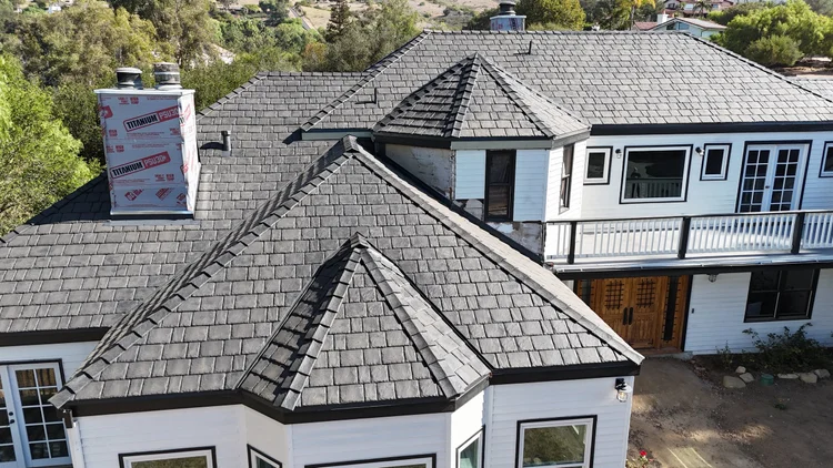Santa Barbara home exterior with its new slate-look composite roof