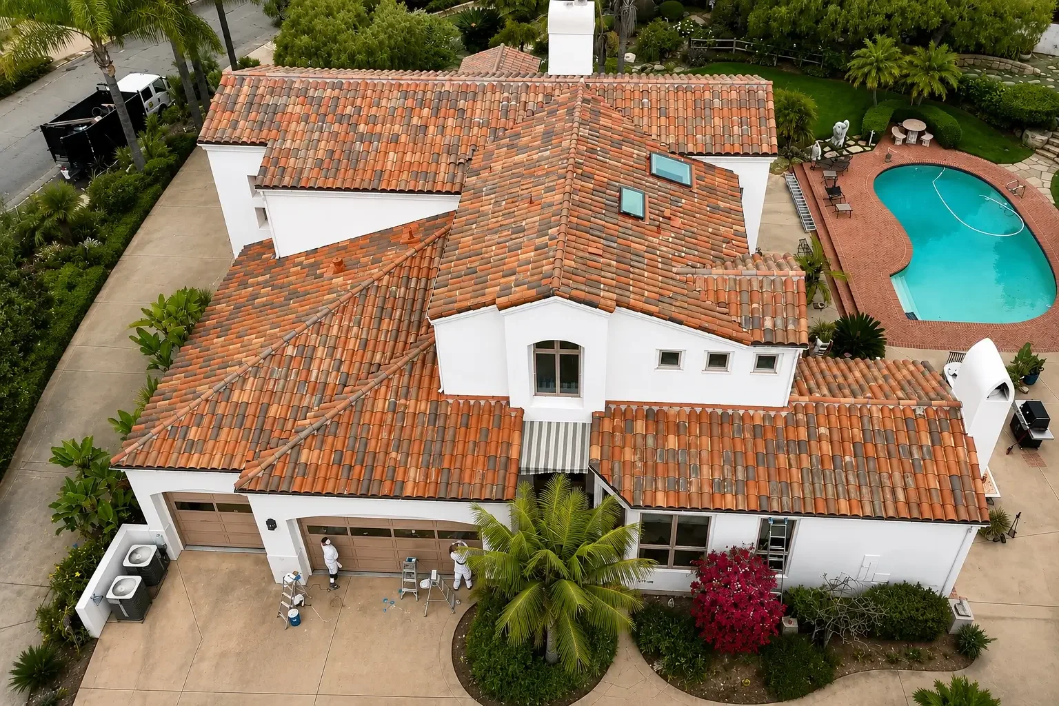 Finished clay tile roof replacement on a Santa Barbara home by Quality Roofing of Santa Barbara.