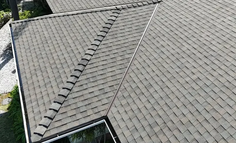 Textured shingle roof replacement for Santa Ynez ranch-style homes, featuring Class A fire protection.