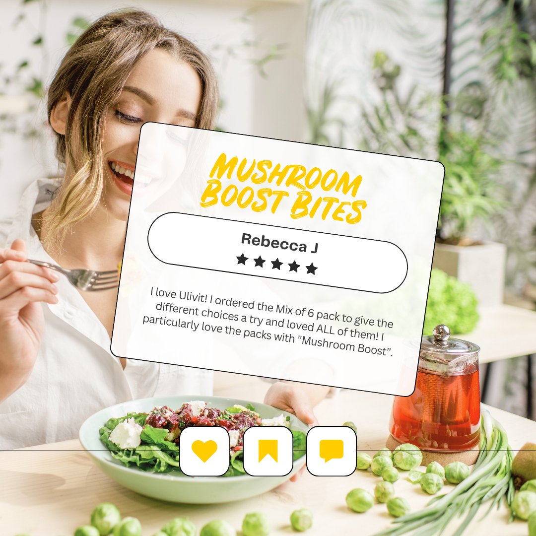 See what our fans are saying about the Mushroom Boost Bites! 🍄💬 They&rsquo;re not just tasty; they&rsquo;re a game-changer for healthy snacking.

#MushroomBoost #SnackRevolution #ulivitBites #HealthySnacking #TasteTested #CustomerApproved #PlantPow