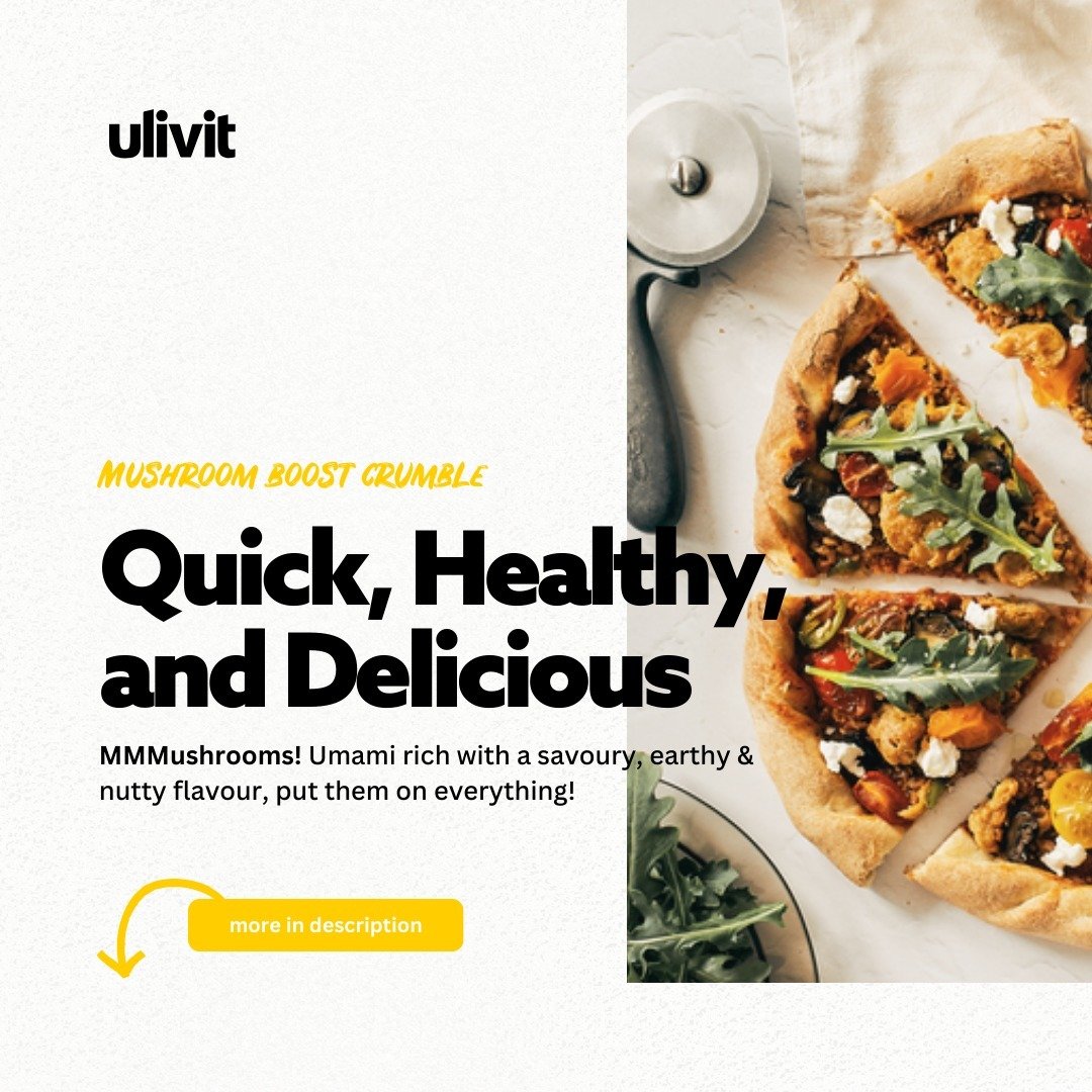 Transform your meals with a sprinkle of ulivit&rsquo;s Mushroom Boost Crumble! 🍄💪 Quick, healthy, and bursting with flavour, it&rsquo;s the perfect addition to any dish. 

#MushroomMagic #HealthyFastFood #ulivitCrumble #FlavorBoost #EasyEats #Plant