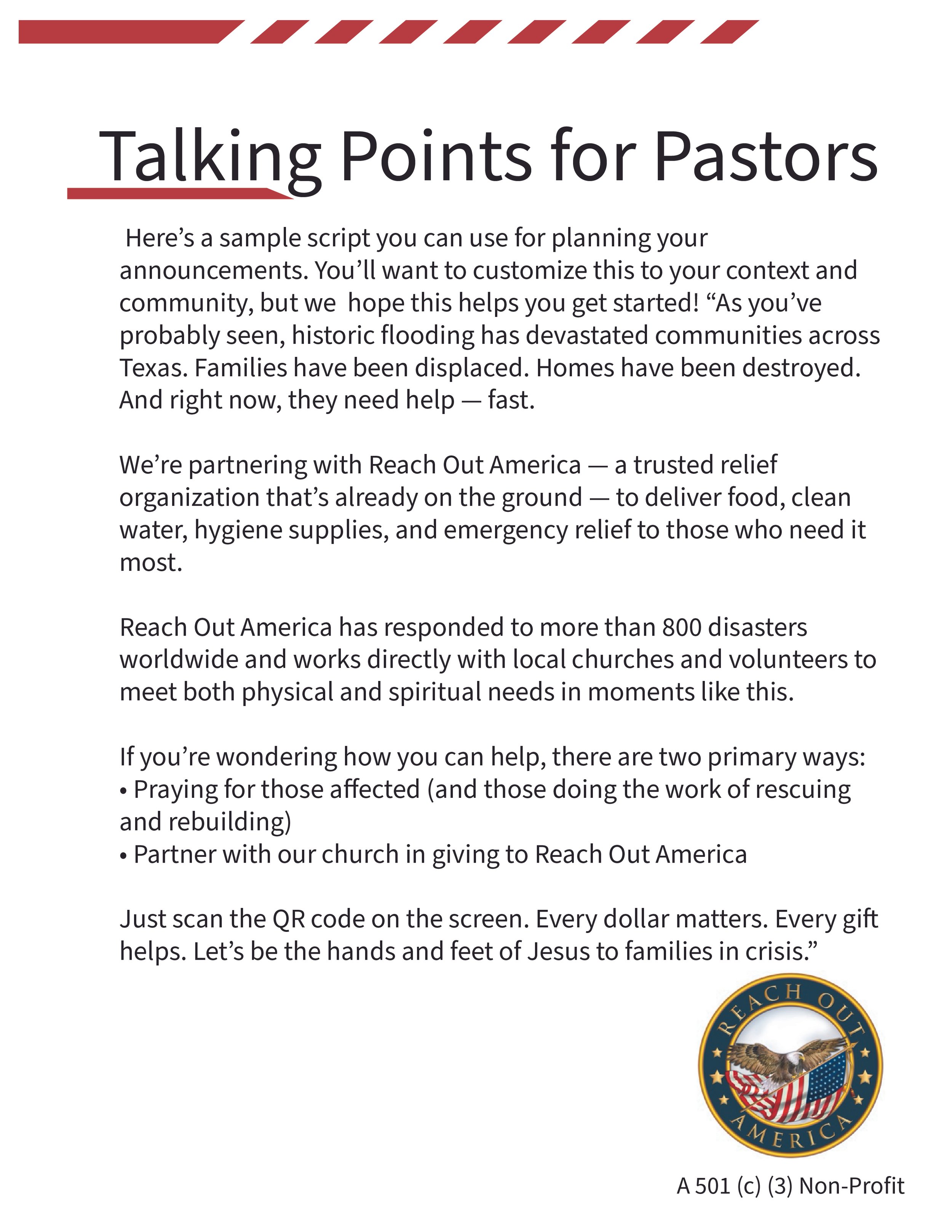 Talking points for the pastor