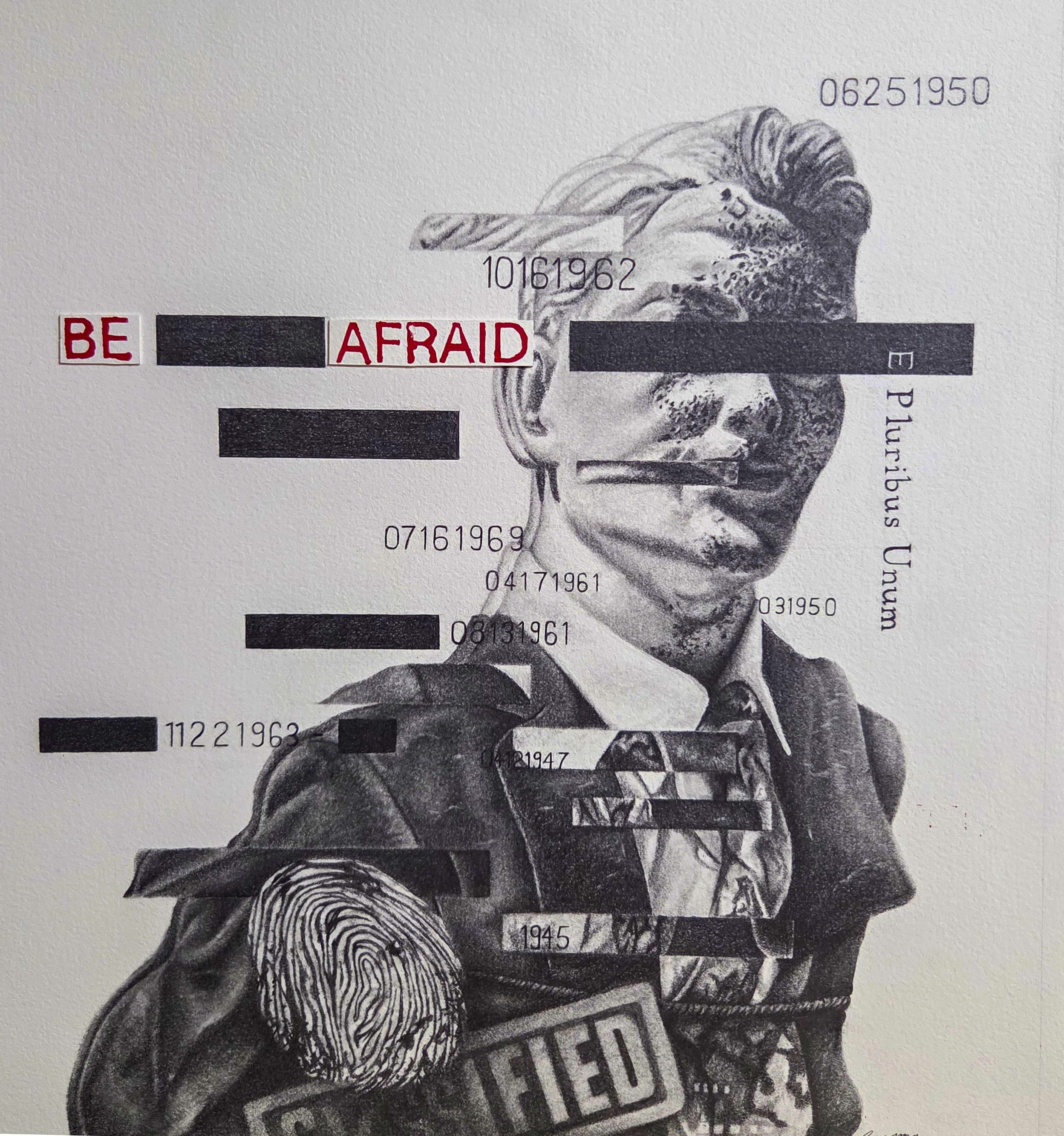 "Be Afraid" (15x16") Pencil and Oil Paint on Paper