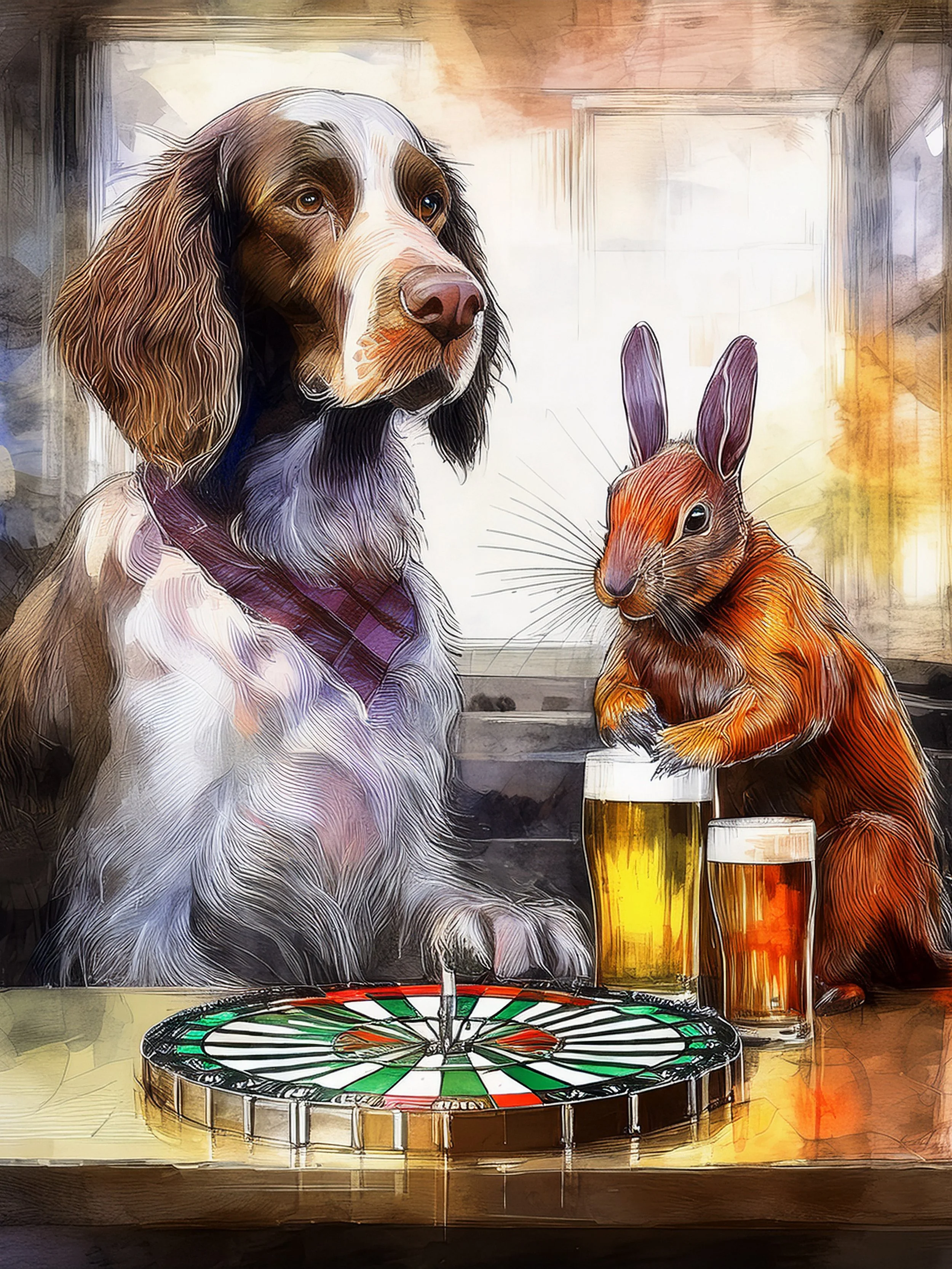 English Setter with Rabbit