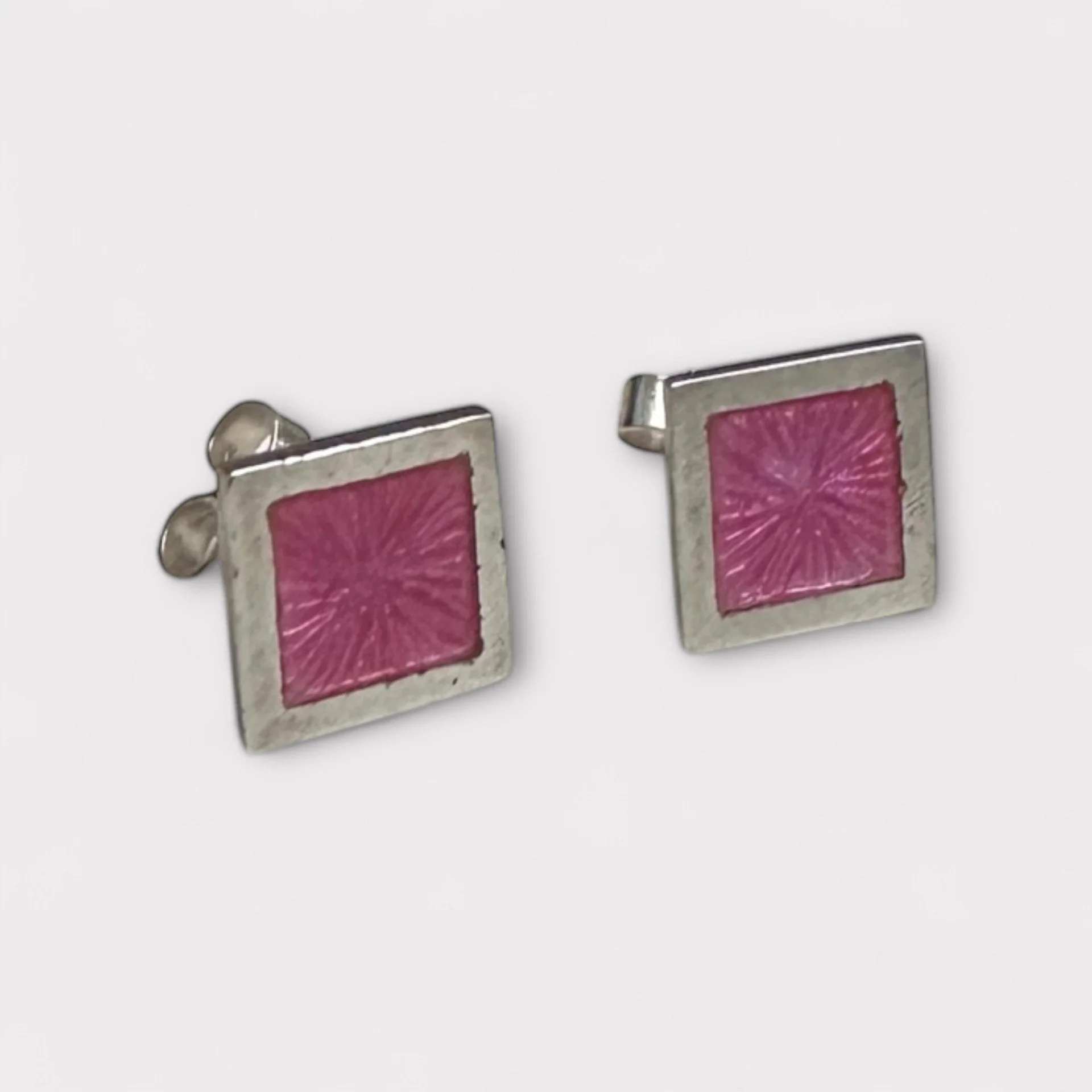 Textures Earring Studs – Bright Pink Enamel with Starburst Engraved Design