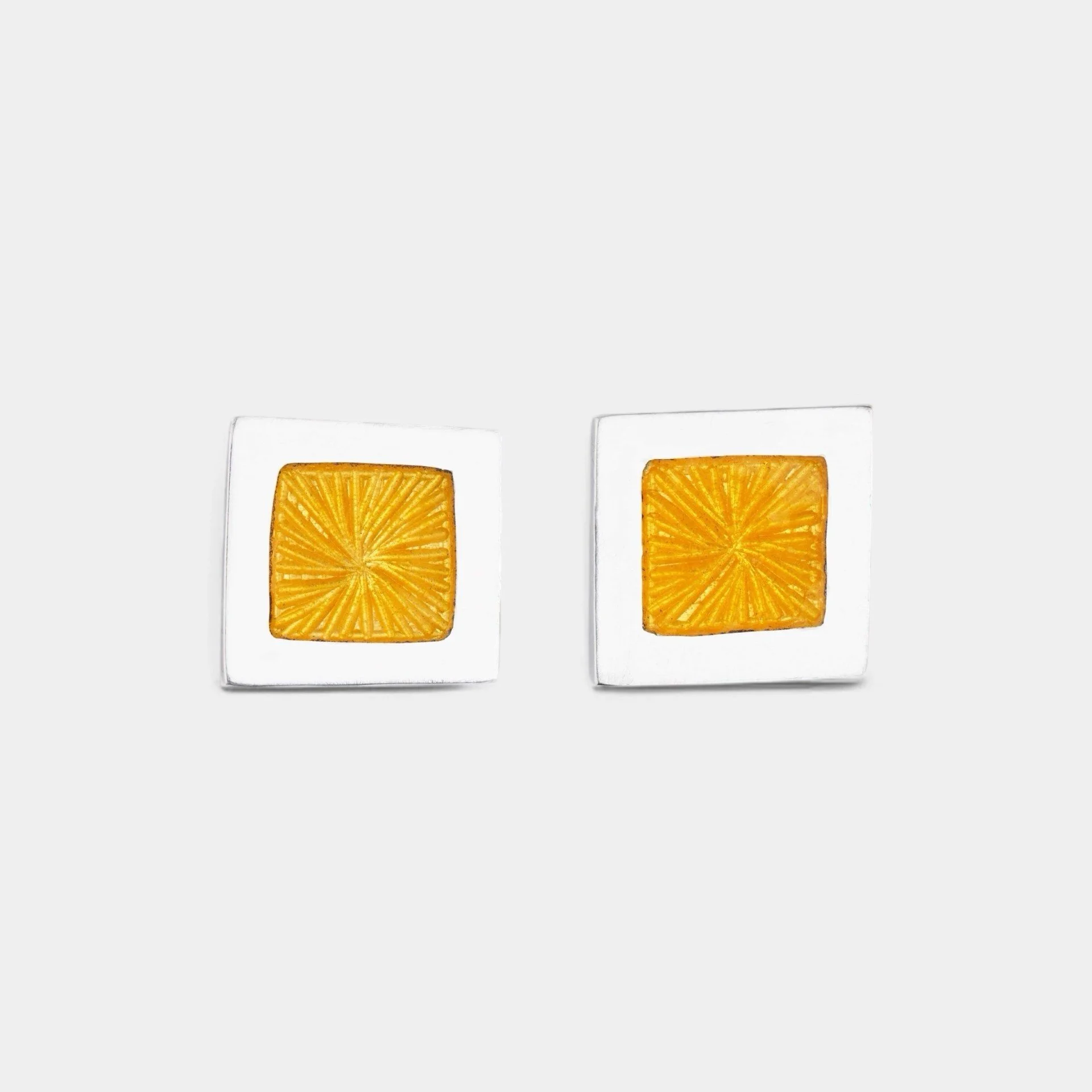 Yellow Square Studs - textured, sterling silver earring studs.
