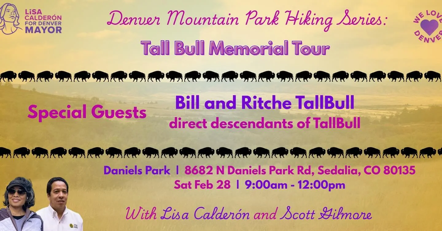 Join us for the Denver Mountain Park Hiking Series: Tall Bull Memorial Tour.

We&rsquo;re honored to welcome Bill and Ritche TallBull,  for a powerful morning of history and community.

Hike with Lisa Calder&oacute;n and Scott Gilmore as we celebrate