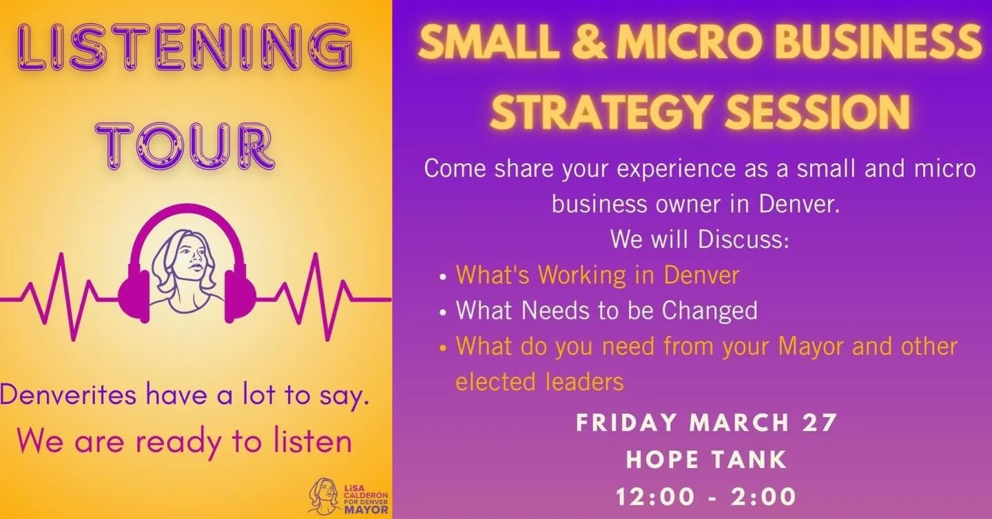 Small and micro businesses keep Denver moving. Now it&rsquo;s time to make sure your voice is heard.

Join the Small &amp; Micro Business Strategy Session to share what&rsquo;s working in Denver, what needs to change, and what you need from city lead