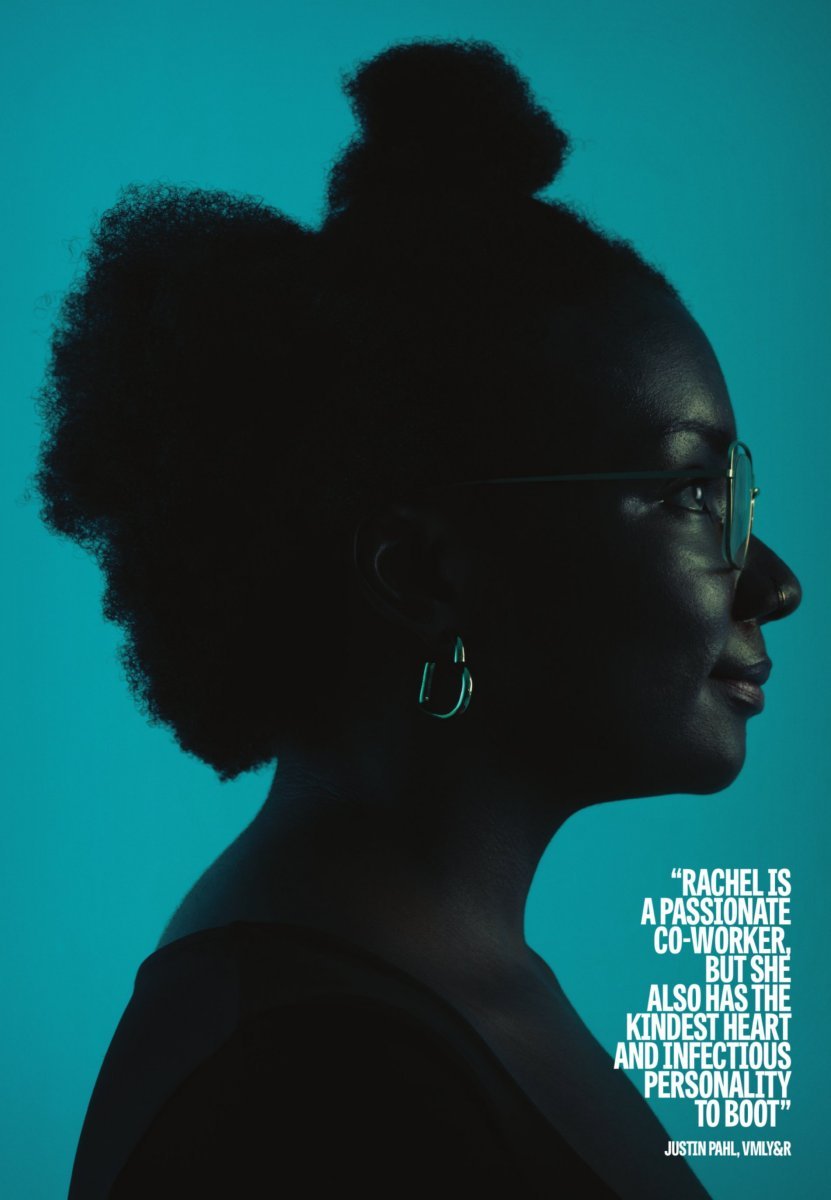 Image of Rachel taken from Campaign's Faces to Watch 2022 shoot, with quote from Justin, CEO. Photograph taken by Nick Wilson