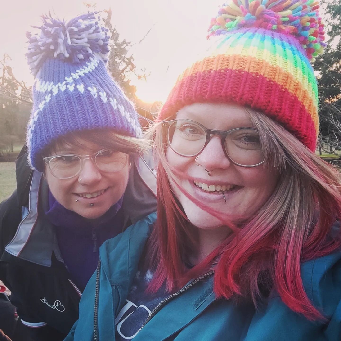 Out for a wheel around MacRosty Park in Crieff (one of our regulars) in the late-afternoon sun today. Chuffin' freezing but the fresh air is good. Wearing our @bigbobblehats because everyone knows that when it comes to bobbles, the bigger the better.