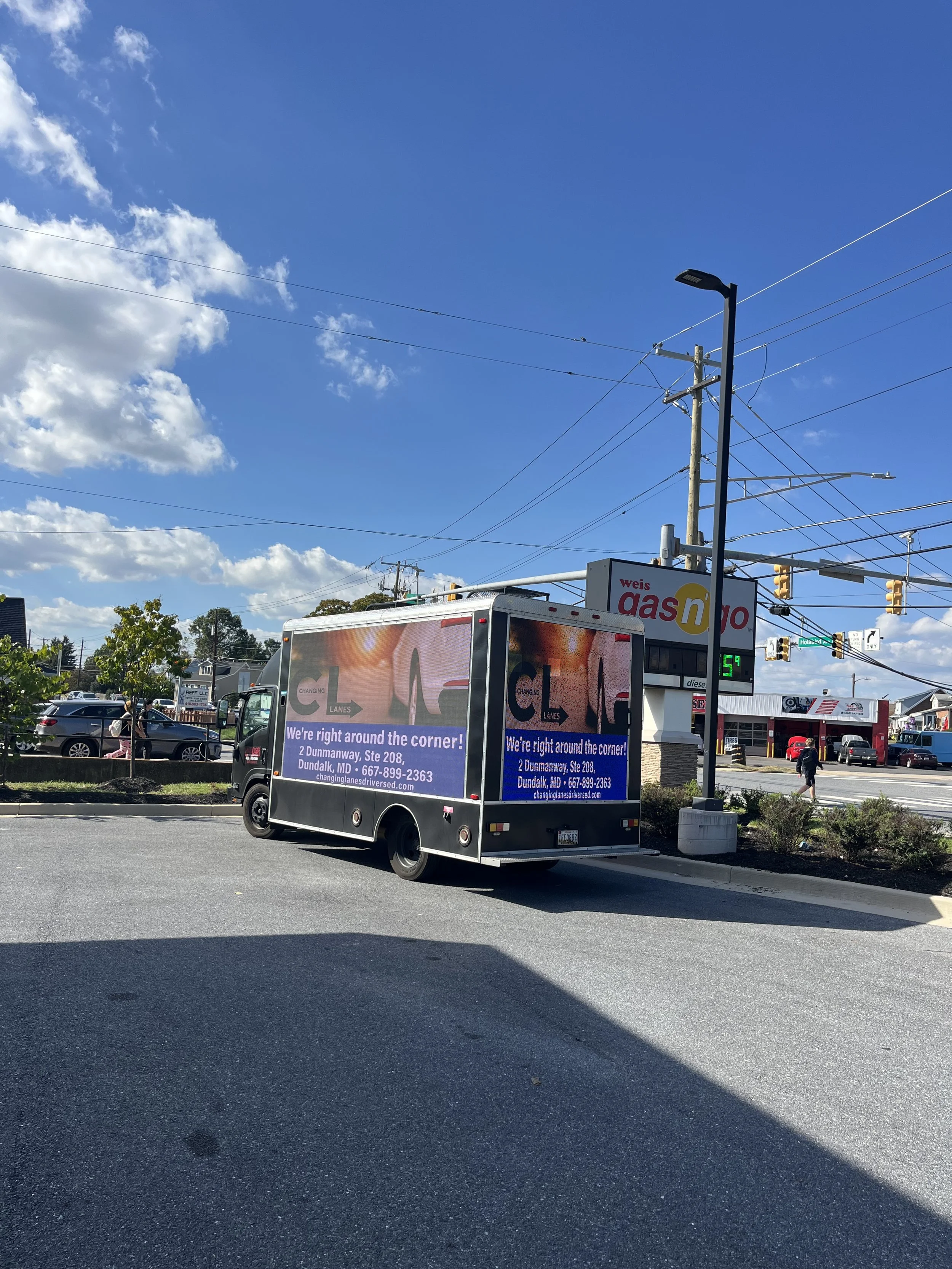 Changing Lanes Driving School Mobile Billboard in Dundalk, Maryland