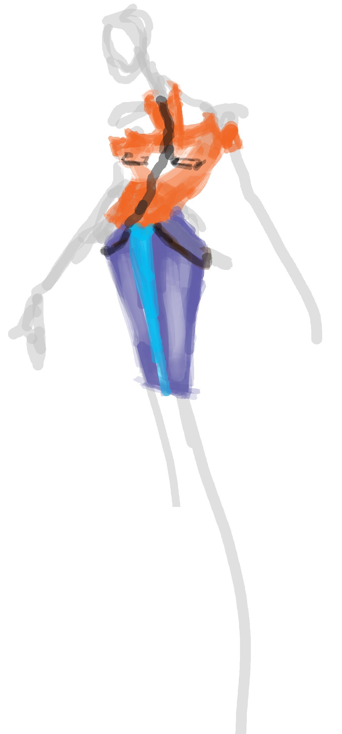 Orange tube suit top & blue pencil skirt